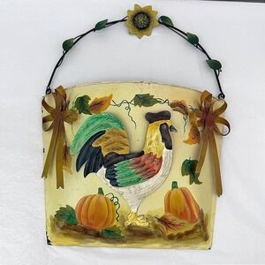 Metal Wall Pocket Plantar Rooster Chicken Pumpkin Fall Decor Farmhouse Autumn